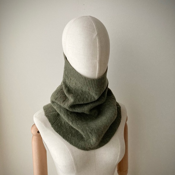 joodito 100% cashmere sweater snood turtleneck cowl collar cableknit warm green - Picture 3 of 8